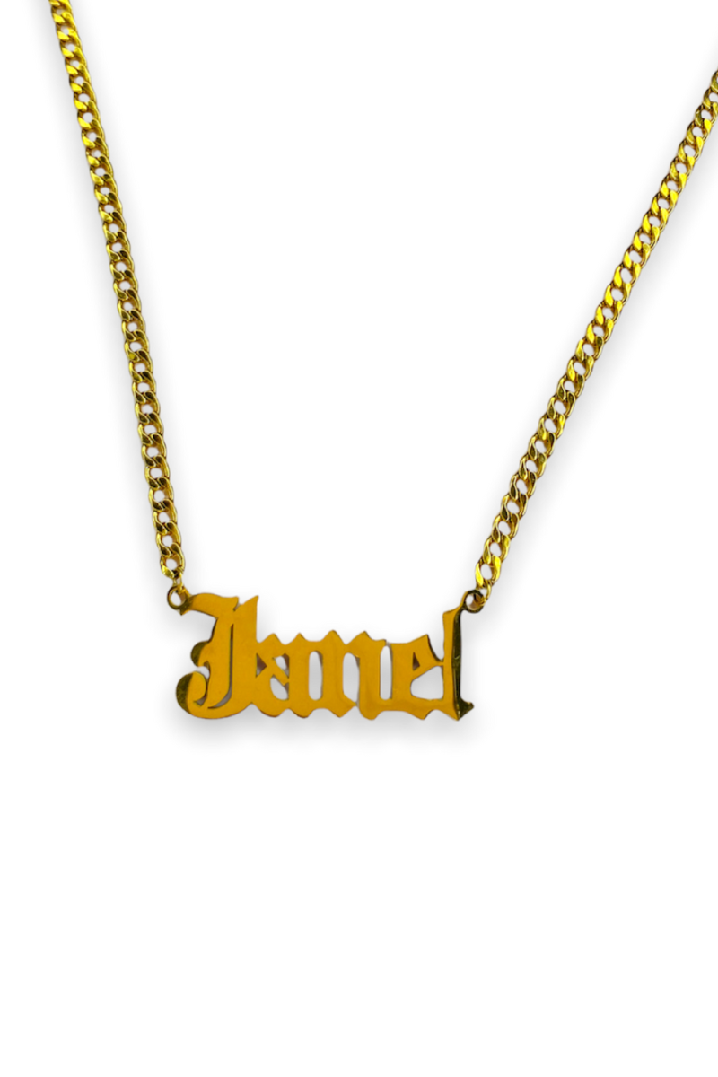 Gothic Name Necklace Cuban Link