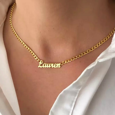 Cursive Name Necklace Cuban Link